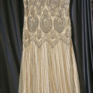 Source Unknown Elegant Beaded Cream and Silver Wedding Dress